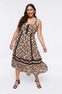 BLACK/MULTI Plus Size Floral Lace-Back Midi Dress, image 4