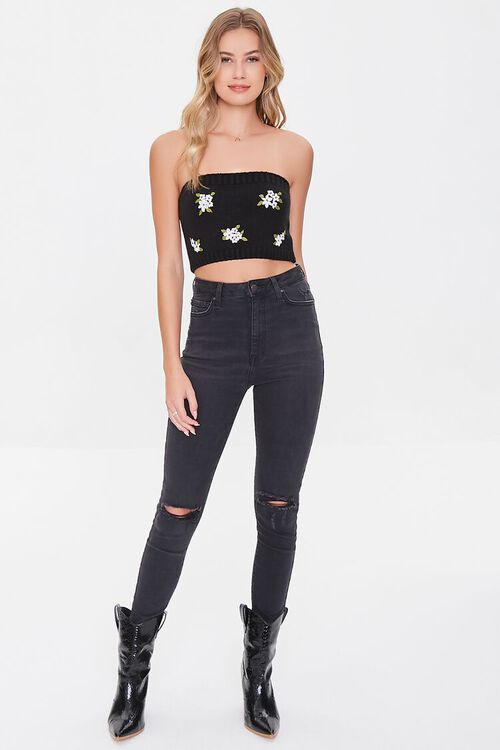 BLACK/MULTI Floral Sweater-Knit Tube Top, image 5