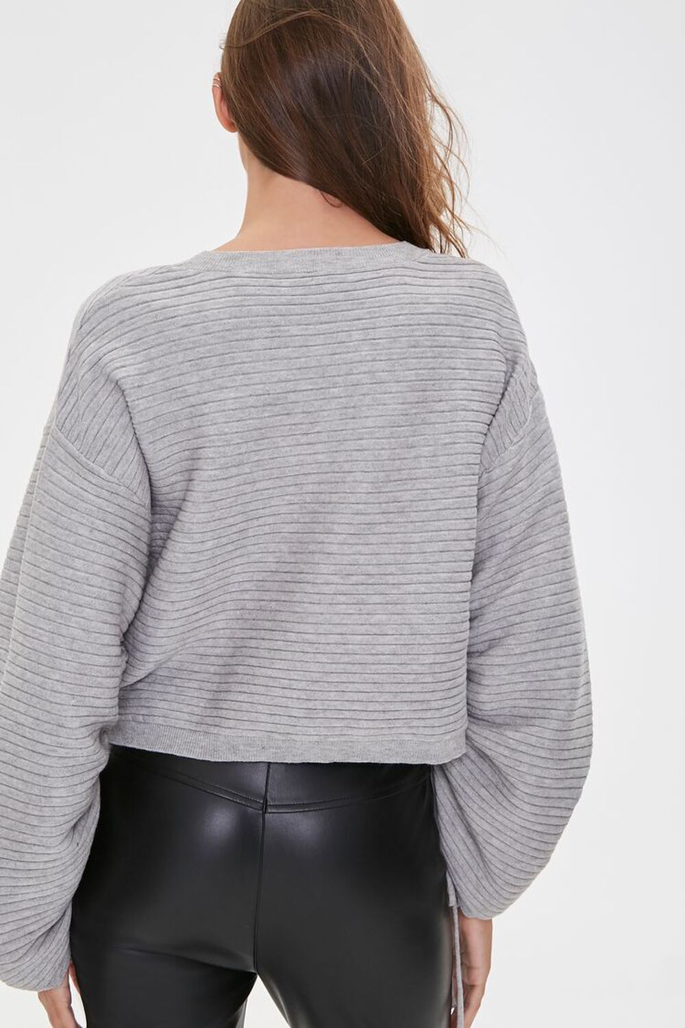 HEATHER GREY Ribbed Ruched-Sleeve Sweater, image 3
