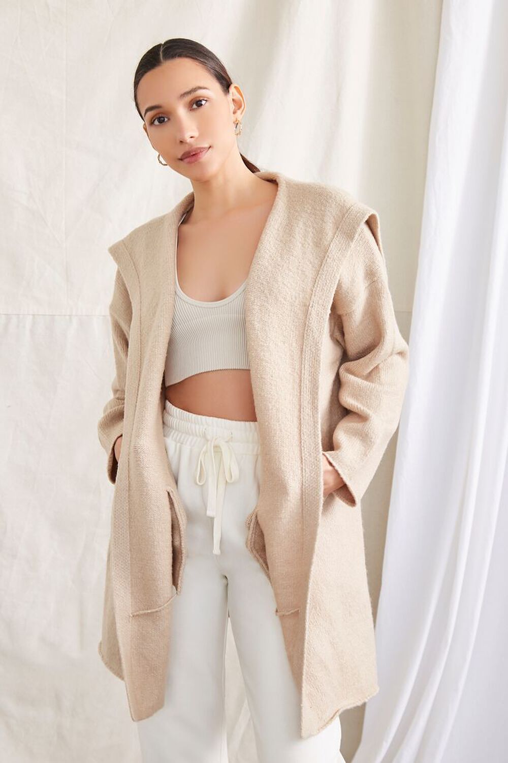 TAUPE Open-Front Cardigan Sweater, image 1