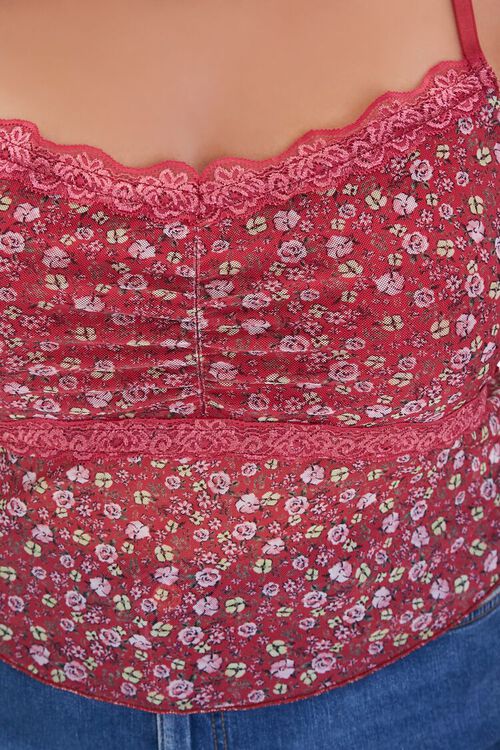 ROSE/MULTI Plus Size Floral Mesh Cropped Cami, image 5