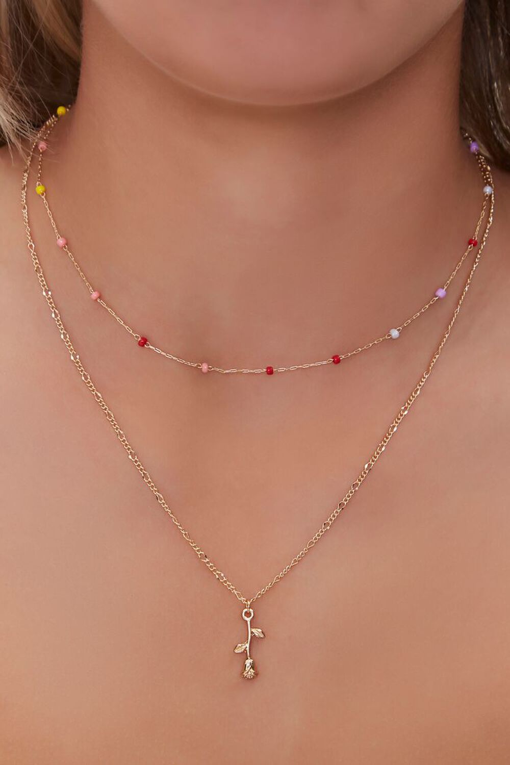 GOLD/MULTI Rose Charm Layered Choker Necklace, image 1