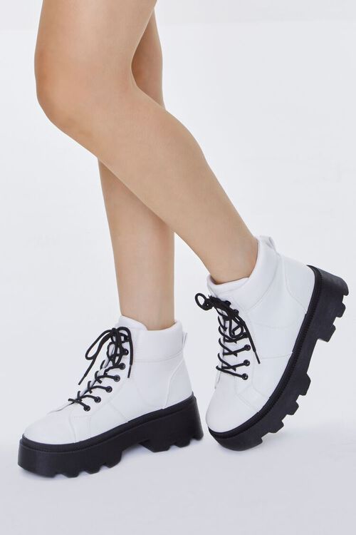 WHITE Faux Leather Lace-Up Booties, image 5