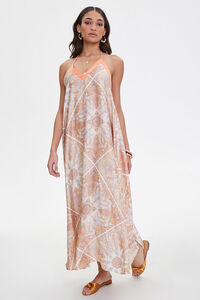 CREAM/MULTI Satin Ornate Print Trapeze Dress, image 4
