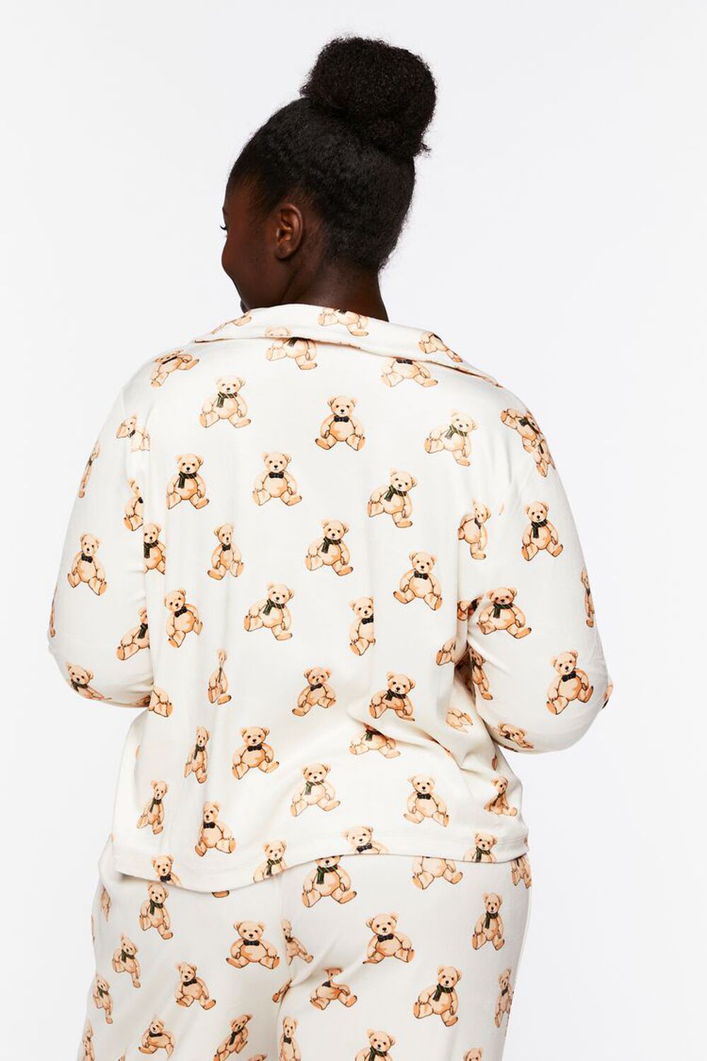 CREAM/MULTI Plus Size Teddy Bear Pajama Shirt, image 3