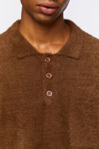 BROWN Fuzzy Knit Polo Shirt, image 5