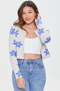 CREAM/BLUE Daisy Floral Cardigan Sweater, image 1