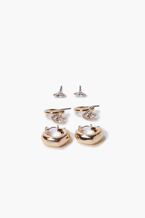 GOLD/CLEAR Evil Eye Charm Earring Set, image 2