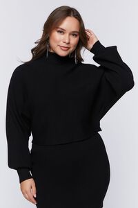 BLACK Plus Size Ribbed Sweater & Skirt Set, image 5