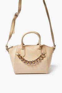 TAUPE Faux Leather Curb Chain Satchel, image 5