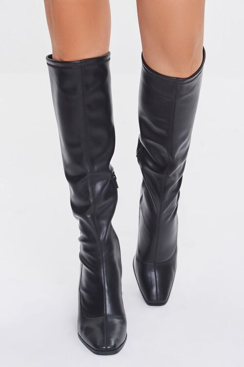 BLACK Faux Leather Calf-High Boots, image 4