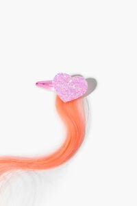 PINK/YELLOW Girls Glitter Heart Hair Snap Clips (Kids), image 3