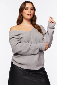 HEATHER GREY Plus Size Twisted-Back Sweater, image 1