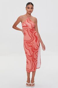 PINK/RED Marble Print Halter Midi Dress, image 4