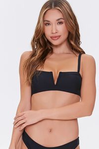 BLACK Split-Neck Bralette Bikini Top, image 1