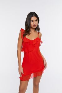 RAVISHING RED Ruffled Mesh Mini Dress, image 2