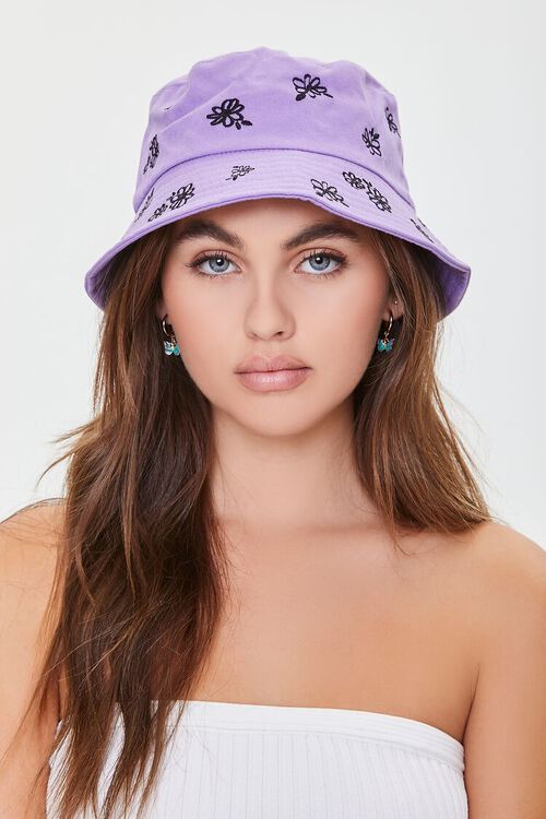 VIOLET/BLACK Embroidered Floral Bucket Hat, image 1
