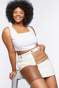 WHITE/BROWN Plus Size Colorblock Mini Skirt, image 7