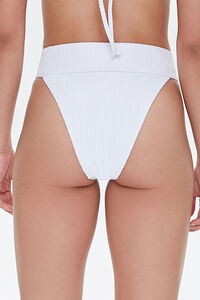 WHITE Ribbed High-Leg Bikini Bottoms, image 4