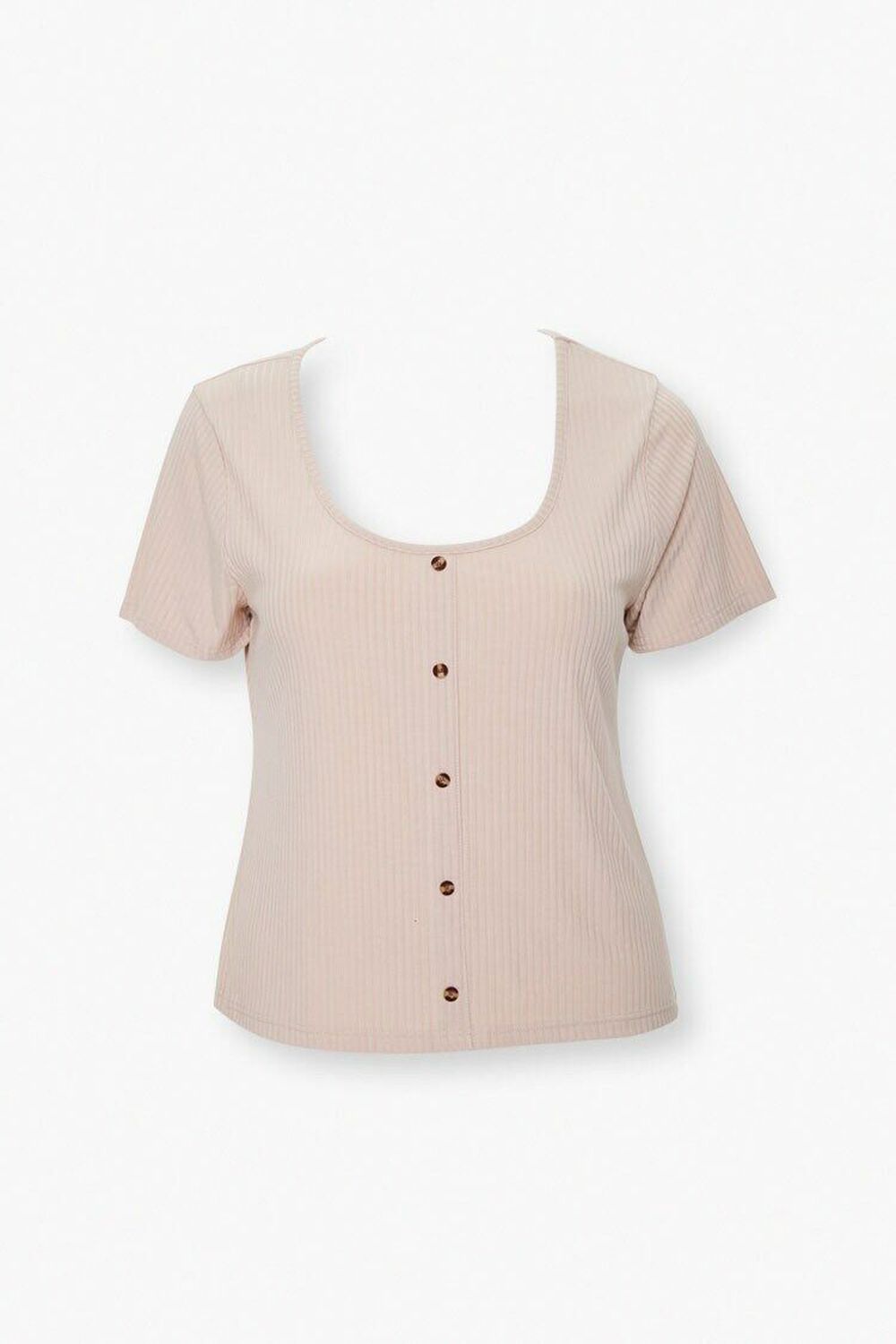 TAUPE Plus Size Ribbed Button-Front Top, image 1
