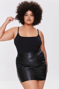 BLACK Plus Size Studded Faux Leather Skirt, image 1