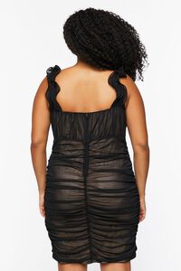 BLACK/NUDE Plus Size Ruched Ruffle-Trim Mini Dress, image 3