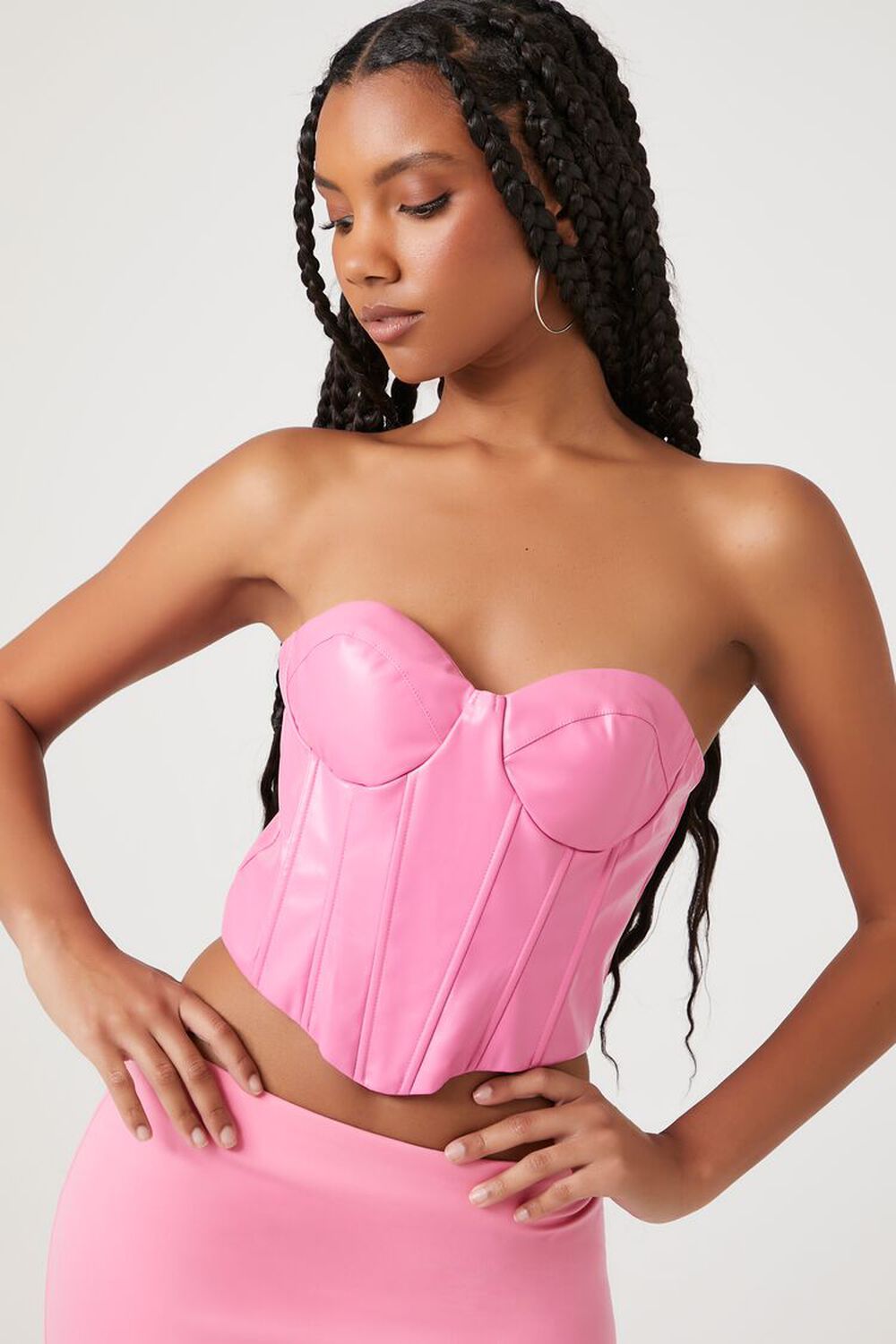 inhzoy Women's Zipper Front PU Leather Bustier Crop Tube Top Pink S