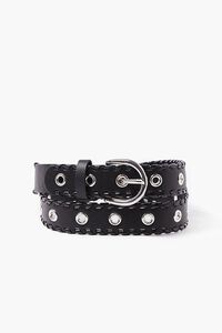 BLACK/SILVER Whipstitched Faux Leather Grommet Belt, image 4
