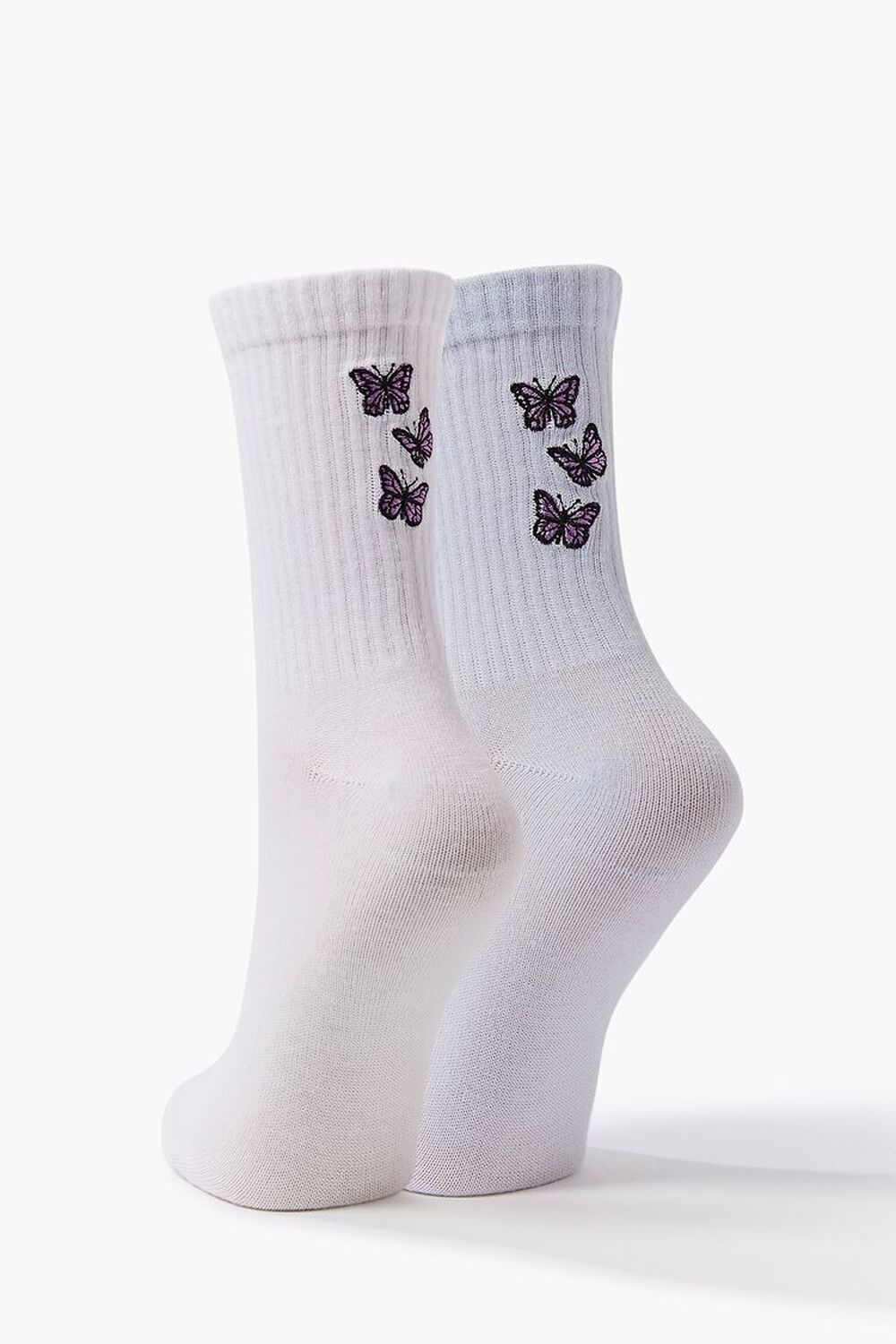 WHITE/BLUE Embroidered Butterfly Crew Sock Set, image 1