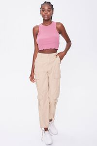 ROSE Ribbed Lettuce-Edge Cropped Tank Top, image 4