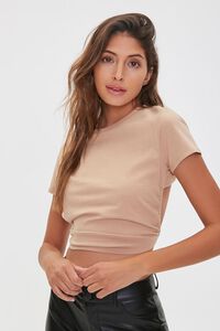 TAUPE Tie-Back Cropped Tee, image 2