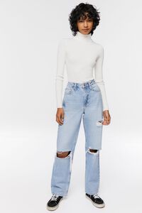 WHITE Ribbed Turtleneck Sweater-Knit Top, image 4