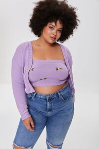 LAVENDER/MULTI Plus Size Floral Cardigan Sweater, image 1