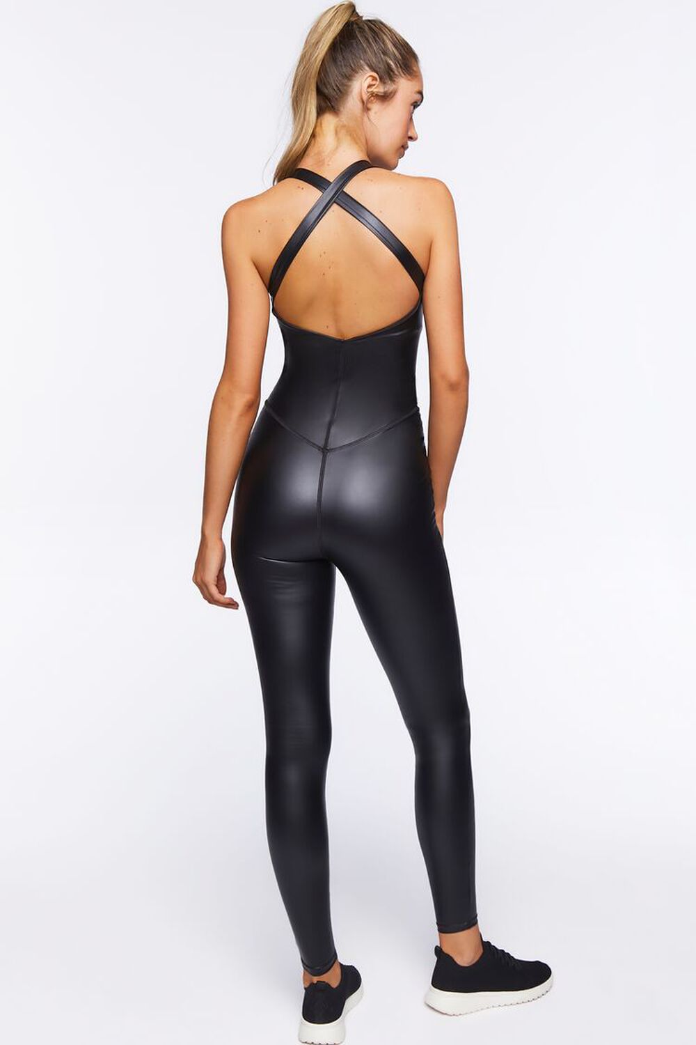 BLACK Active Faux Leather Jumpsuit, image 3