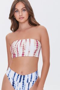 MAGENTA/WHITE Tie-Dye Tube Bikini Top, image 1