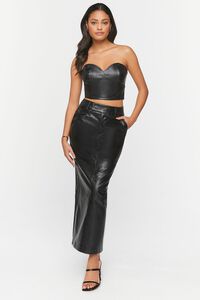 BLACK Faux Leather Slit Midi Skirt, image 5