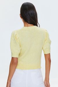 LIGHT YELLOW Faux Pearl Puff-Sleeve Sweater, image 3