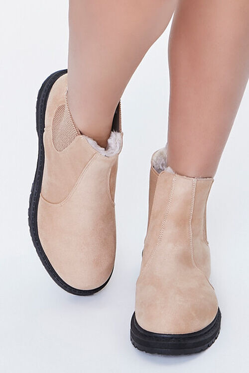 TAN Faux Fur-Lined Chelsea Booties, image 4