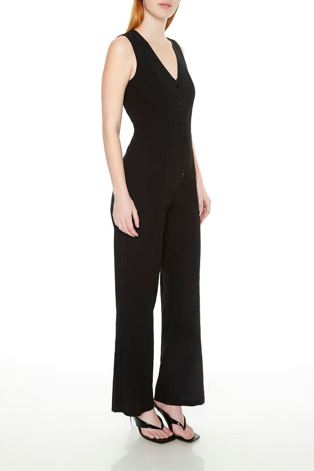 BLACK Sleeveless Button-Front Jumpsuit, image 2