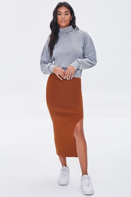 MOCHA Ribbed Slit Midi Skirt, image 5