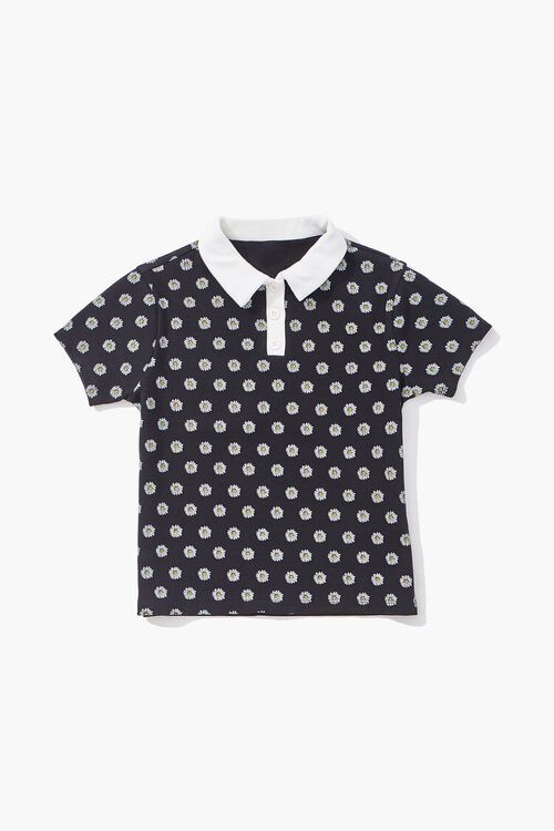 BLACK/MULTI Girls Daisy Print Polo Shirt (Kids), image 1