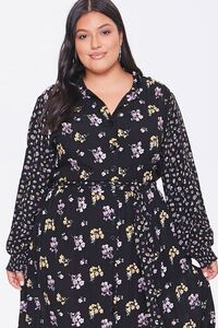 BLACK/MULTI Plus Size Floral Print Buttoned Dress, image 4