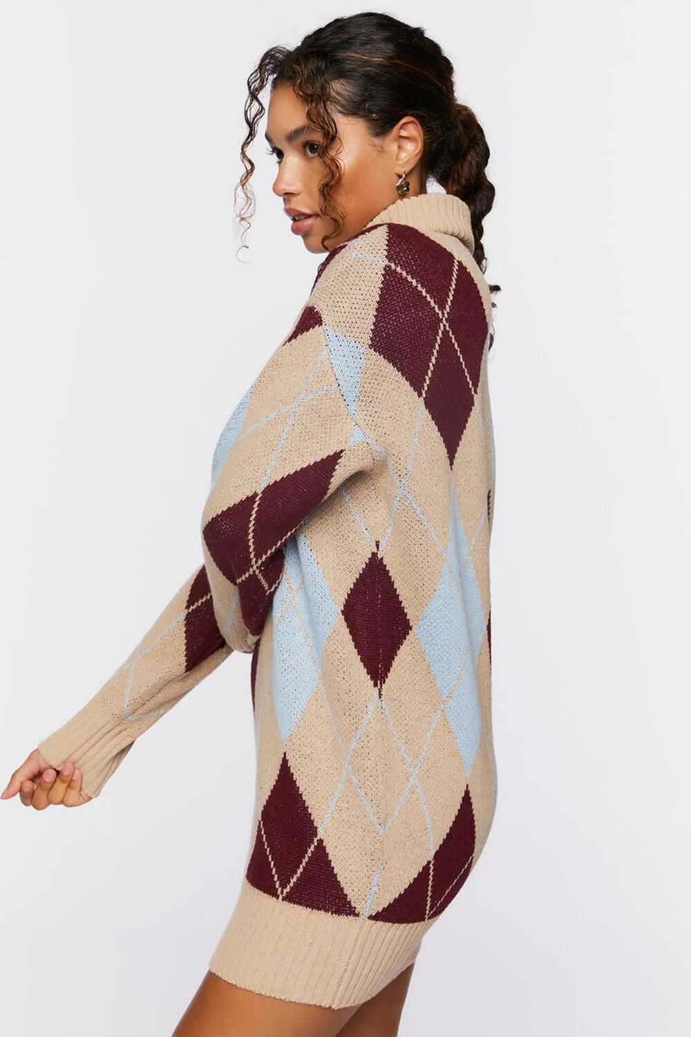 TAUPE/MULTI Argyle Turtleneck Mini Sweater Dress, image 2