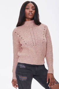 BEIGE Open-Knit Mock Neck Sweater, image 5