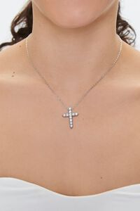 SILVER/CLEAR Rhinestone Cross Pendant Necklace, image 1