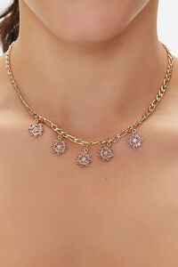 PINK/GOLD Faux Gem Floral Charm Necklace, image 1
