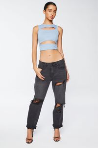DUSTY BLUE Ribbed Cutout Crop Top, image 4
