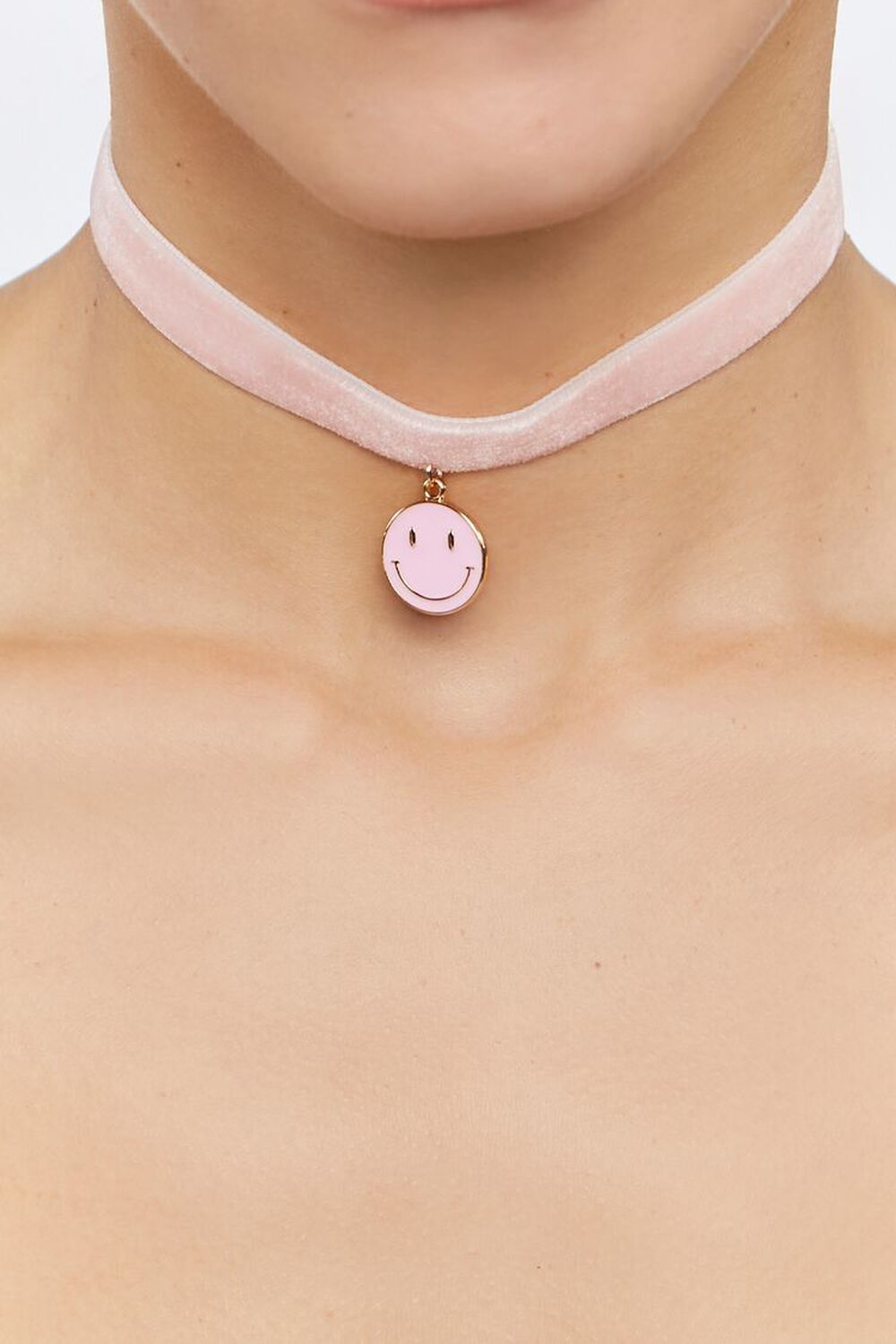 PINK/GOLD Happy Face Velvet Choker Necklace, image 1