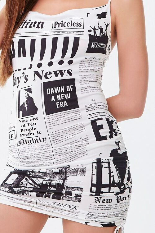Ruched Newspaper Print Dress