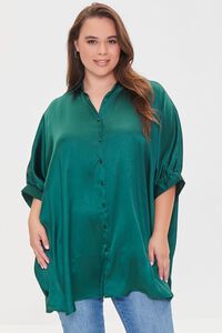 HUNTER GREEN Plus Size Satin High-Low Shirt, image 1